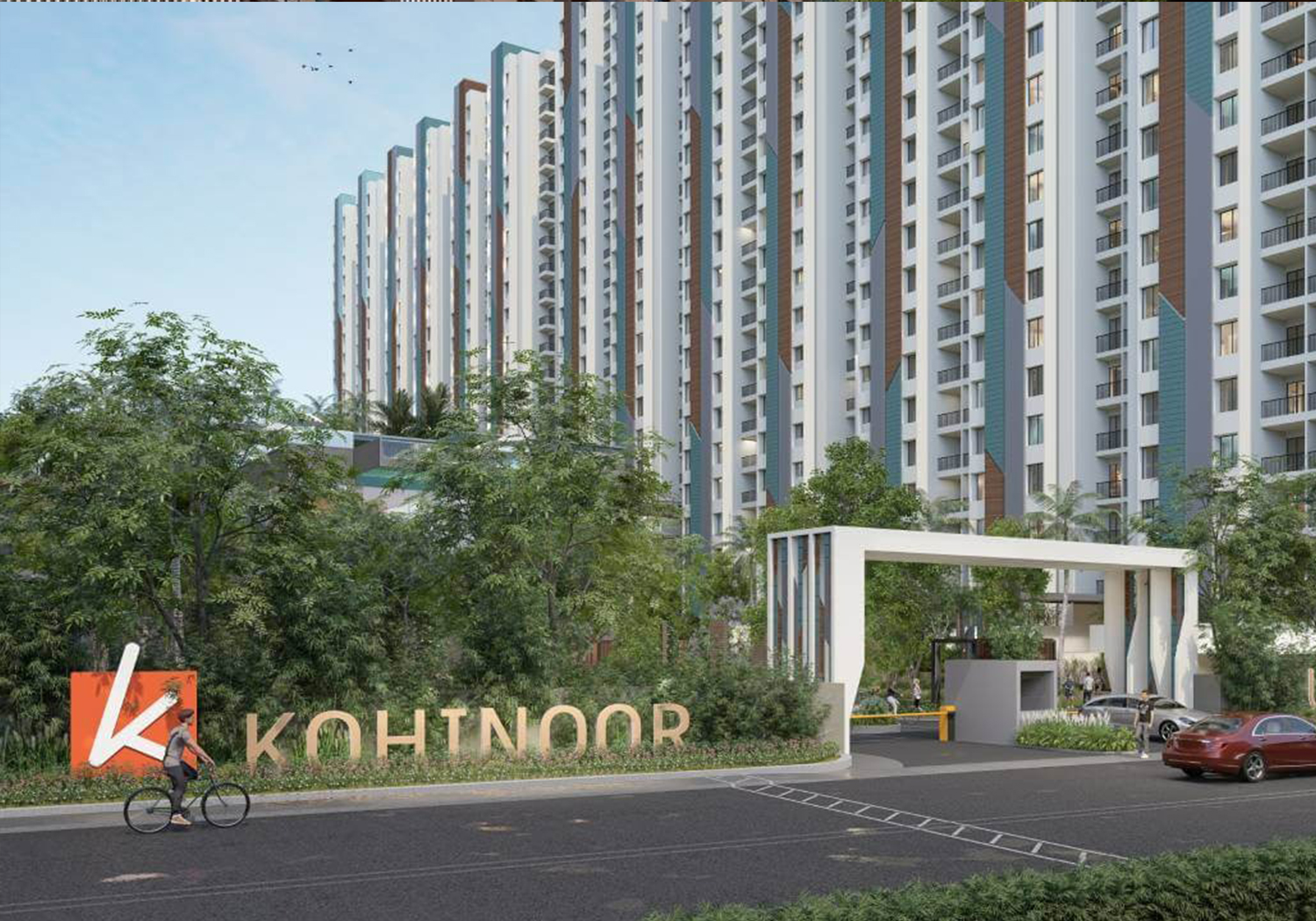 Exterior view of Kohinoor Regalia Towers &mdash; photo gallery, images, brochure, amenities, cost sheet, price breakup, availability details, RERA number, RERA certificate, possession date, layout plan, logo, floor plan, master plan, and location map showcasing project highlights and features.